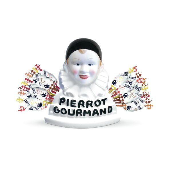 Buste porcelaine Pierrot Gourmand porte-sucettes + 40 sucettes