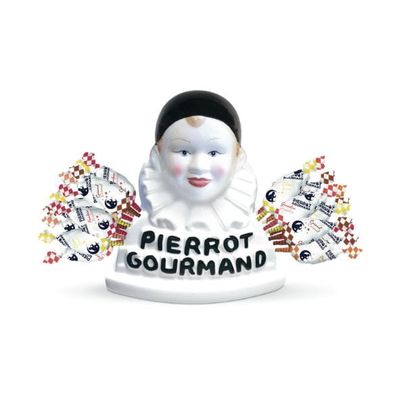Buste porcelaine Pierrot Gourmand porte-sucettes + 40 sucettes