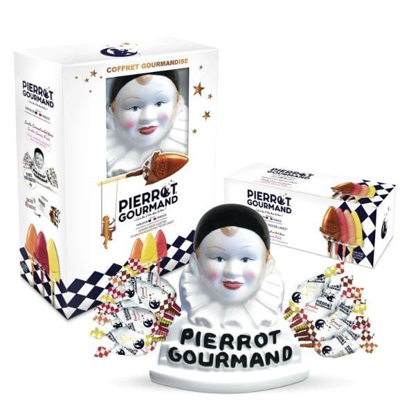 Buste porcelaine Pierrot Gourmand porte-sucettes + 40 sucettes