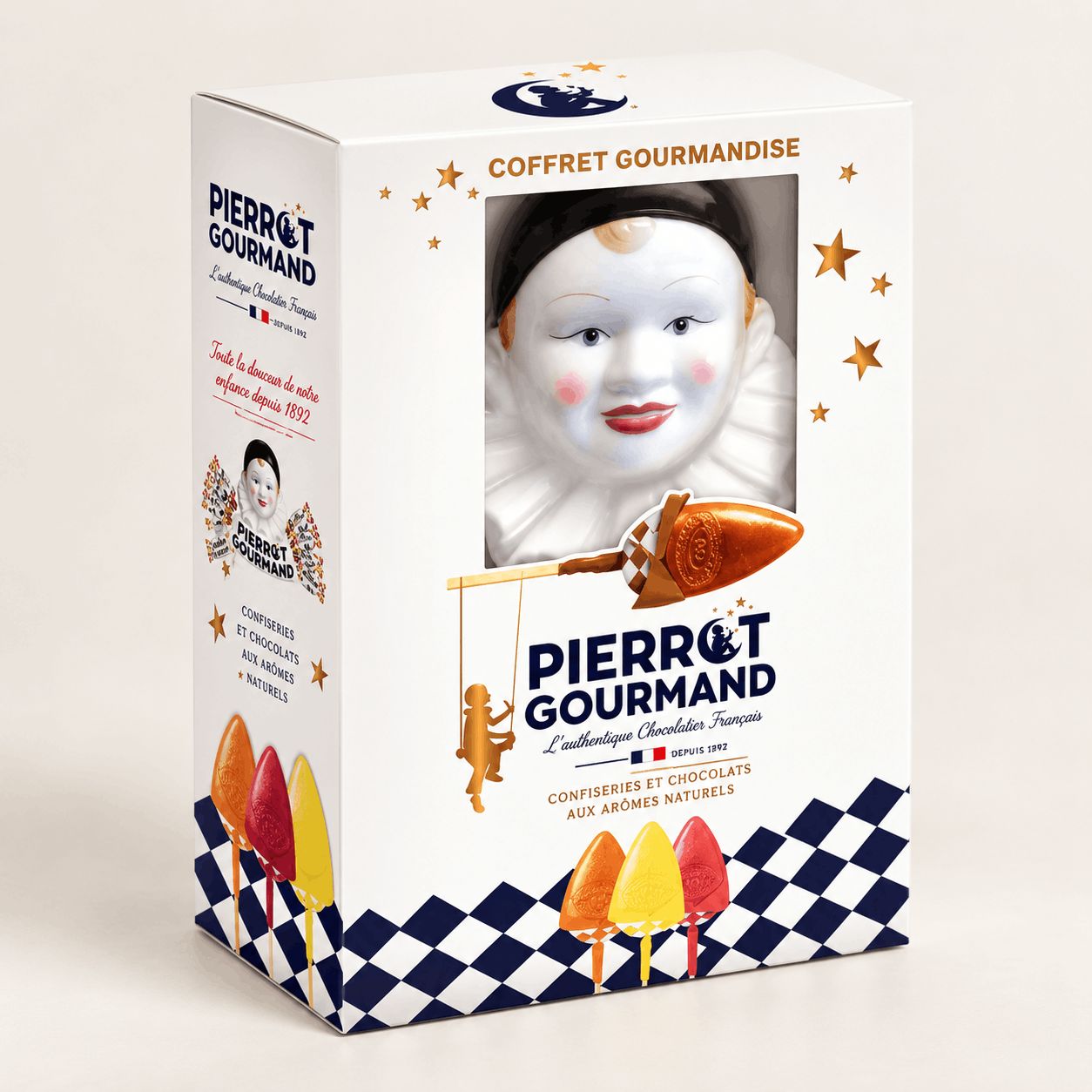 Buste porcelaine Pierrot Gourmand porte-sucettes + 40 sucettes