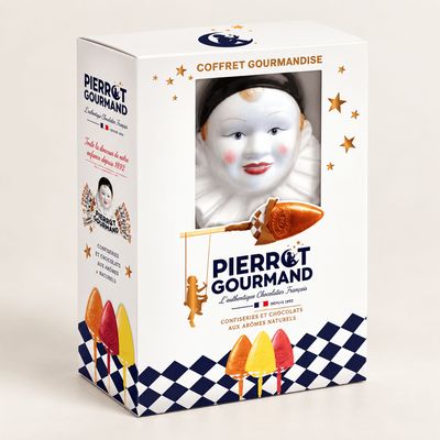 Buste porcelaine Pierrot Gourmand porte-sucettes + 40 sucettes