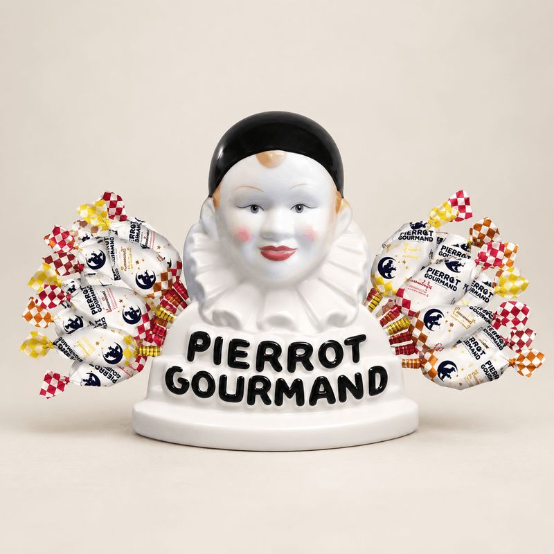 Buste porcelaine Pierrot Gourmand porte-sucettes + 40 sucettes