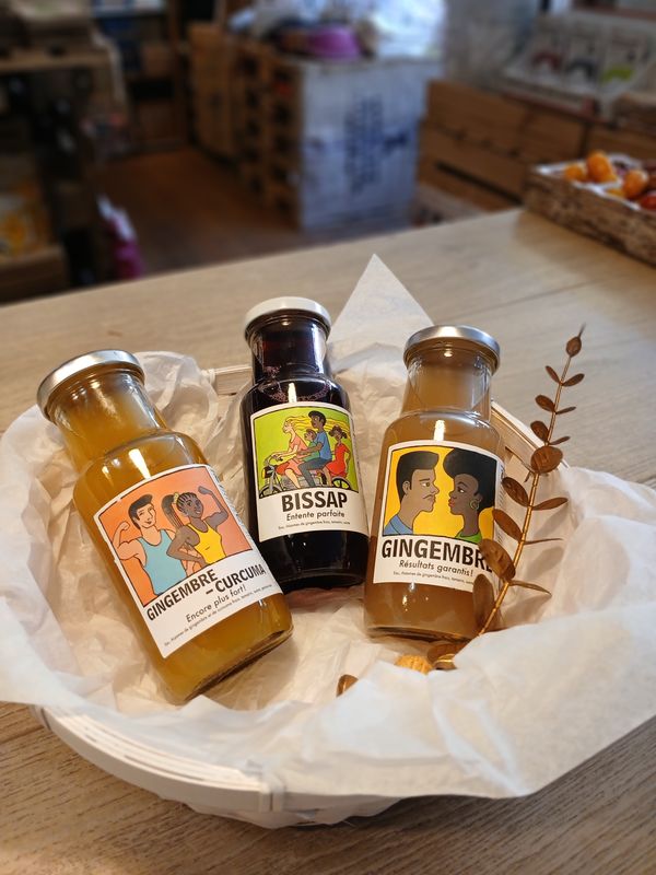 Jus Éthiques bouteille individuelle -  Gingembre / Bissap / Gingembre &amp; Curcuma