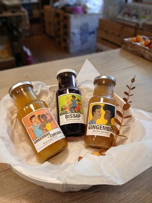 Jus Éthiques bouteille individuelle -  Gingembre / Bissap / Gingembre &amp; Curcuma