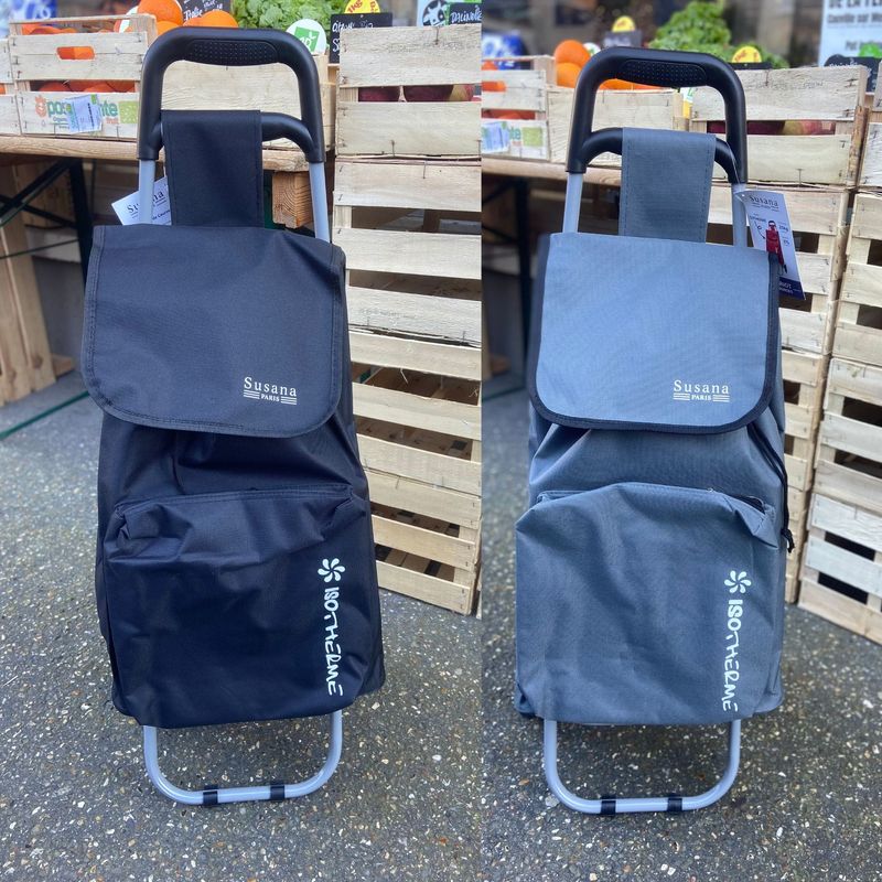 Petit chariot pliable de courses, type "caddie" , avec poche isotherme