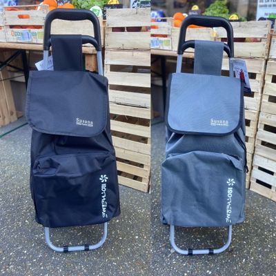 Petit chariot pliable de courses, type "caddie" , avec poche isotherme