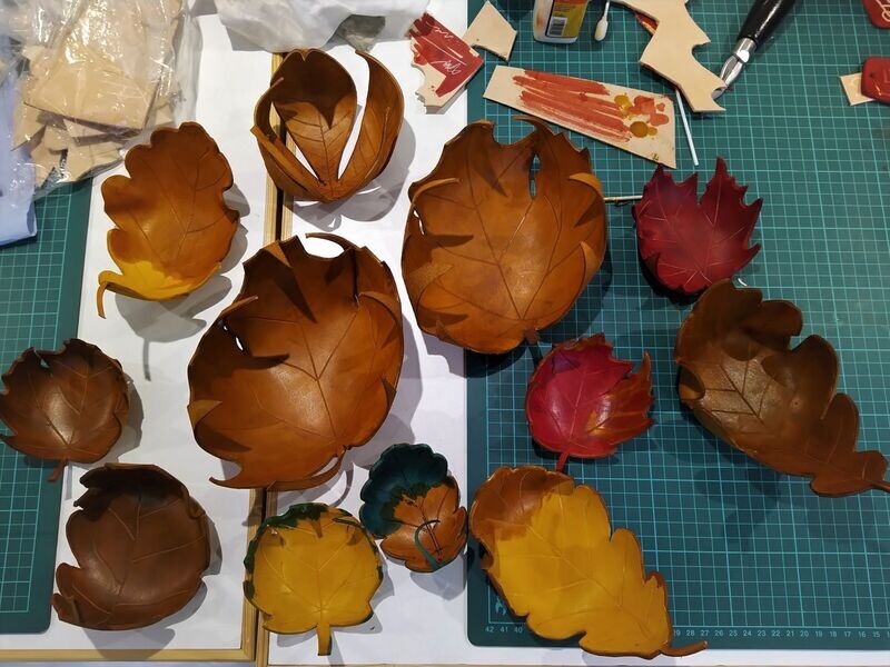 Hand made moulded leather leaf bowl