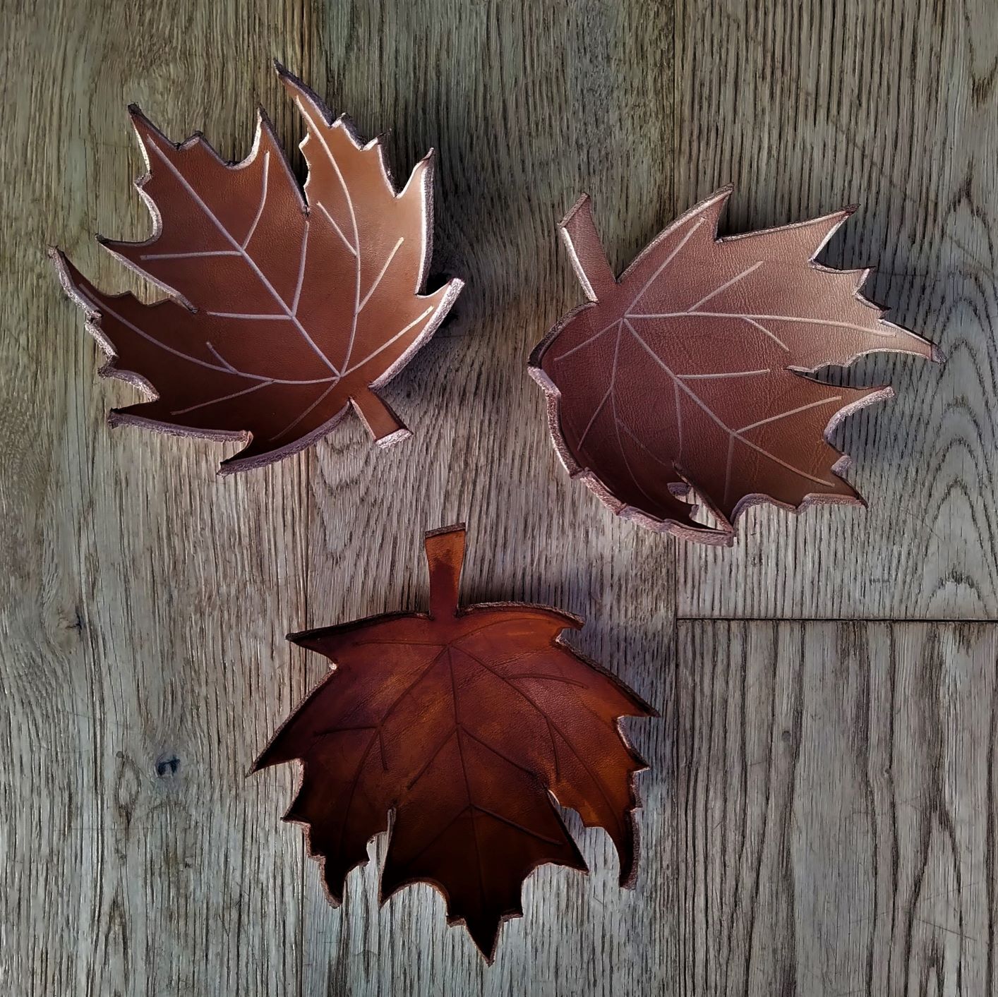 Hand made moulded leather leaf bowl
