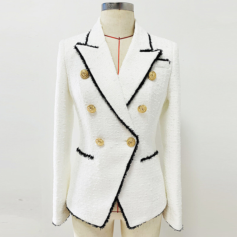 Terno, jaqueta na cor preto ou branco de lã trespassado fivela de metal fino