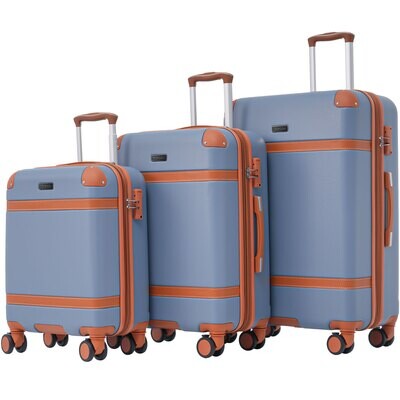 Hartschalen-Koffer, Rollkoffer, Reisekoffer, Handgepäck 4 Rollen, ABS-Material, TSA Zollschloss, 56*38.5*23.5, (Dunstblau+ braun)