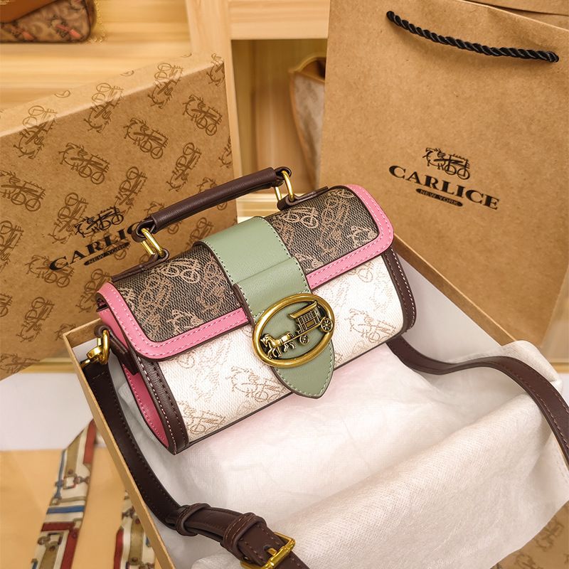 Leather Ladies Bag 2022 New Trendy Fashion High-end Sense This Year&#039;s Popular Small Square Bag Shoulder Messenger Handbag, Color: Picture color