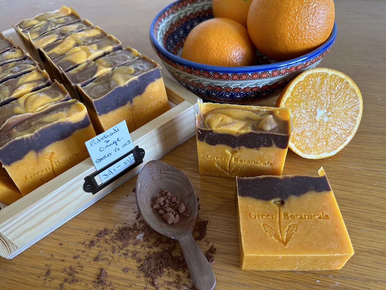 Natural orange soap bar with patchouli &amp; orange essential oils and orange image handcrafted 