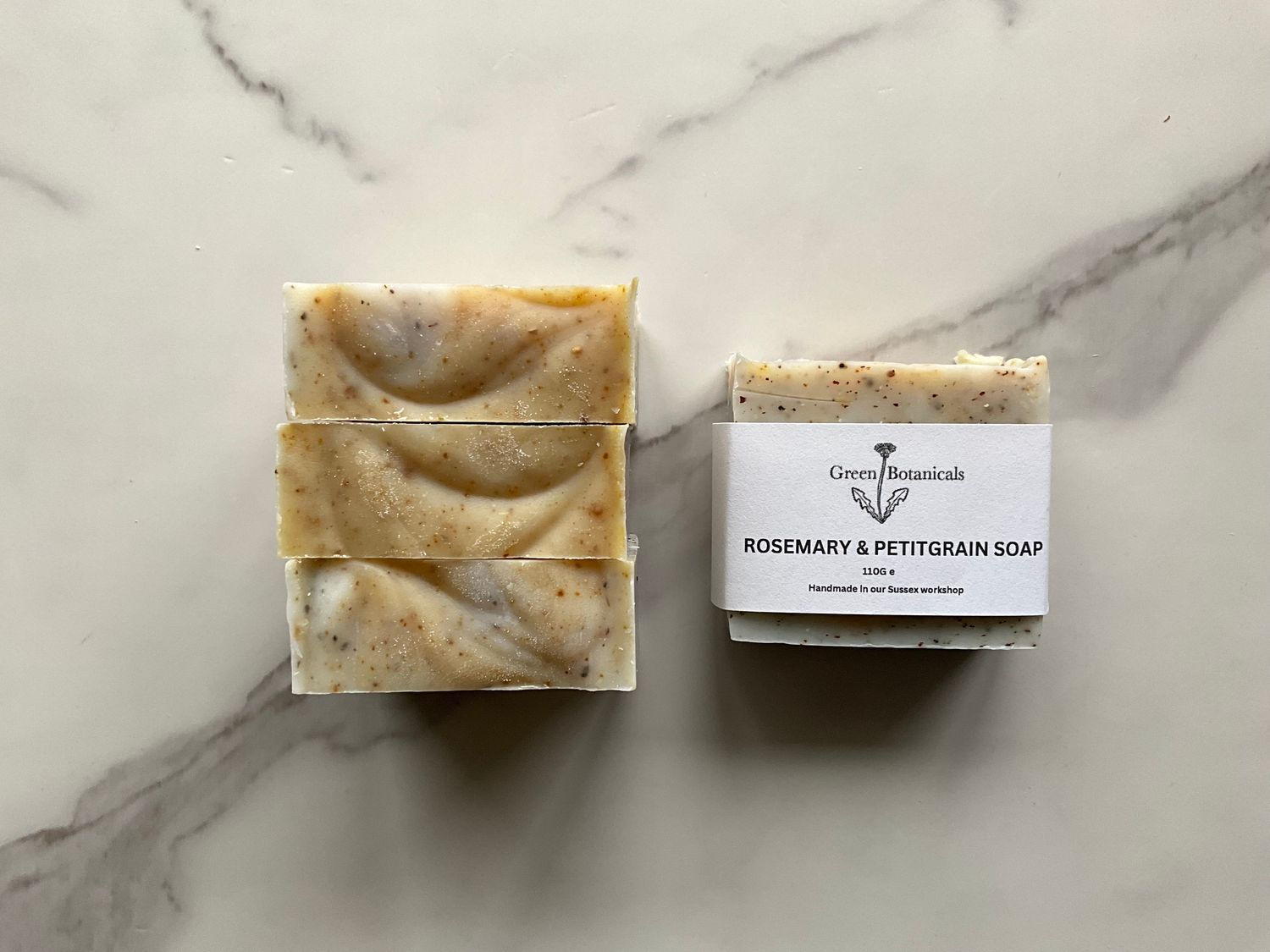 Natural exfoliating soap handmade Rosemary petitgrain essential oils