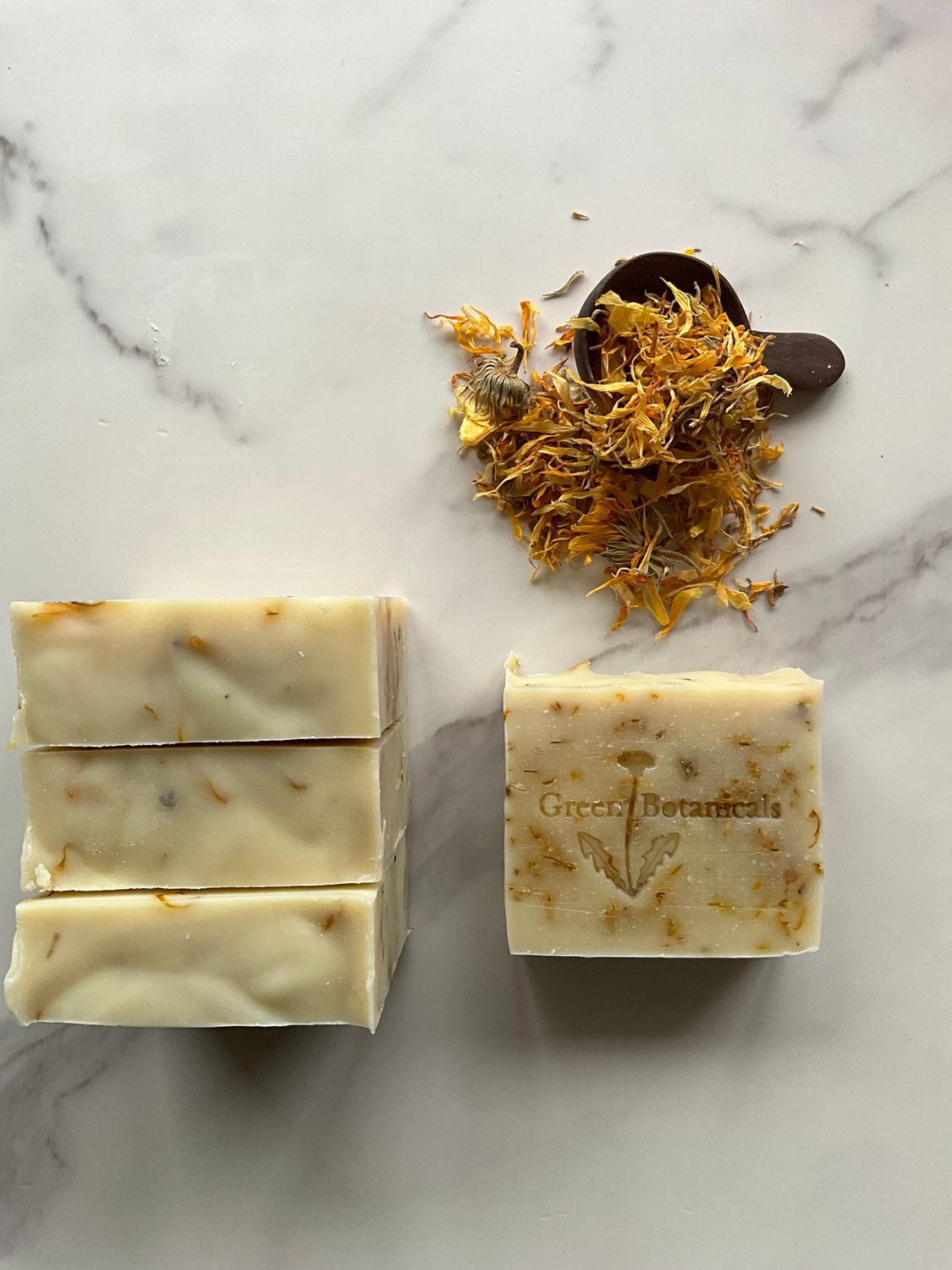 Natural coconut milk and calendula soap bar with calendula petals