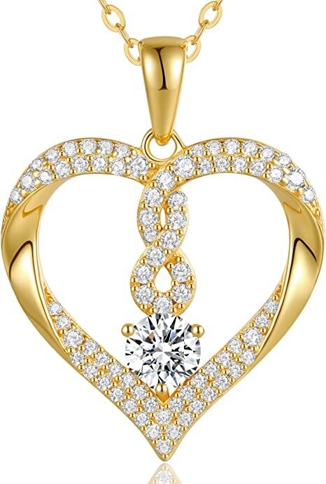Infinity Heart Necklaces for Women Gold Plated and 925 Sterling Silver Infinity Forever Love Pendant Necklaces,