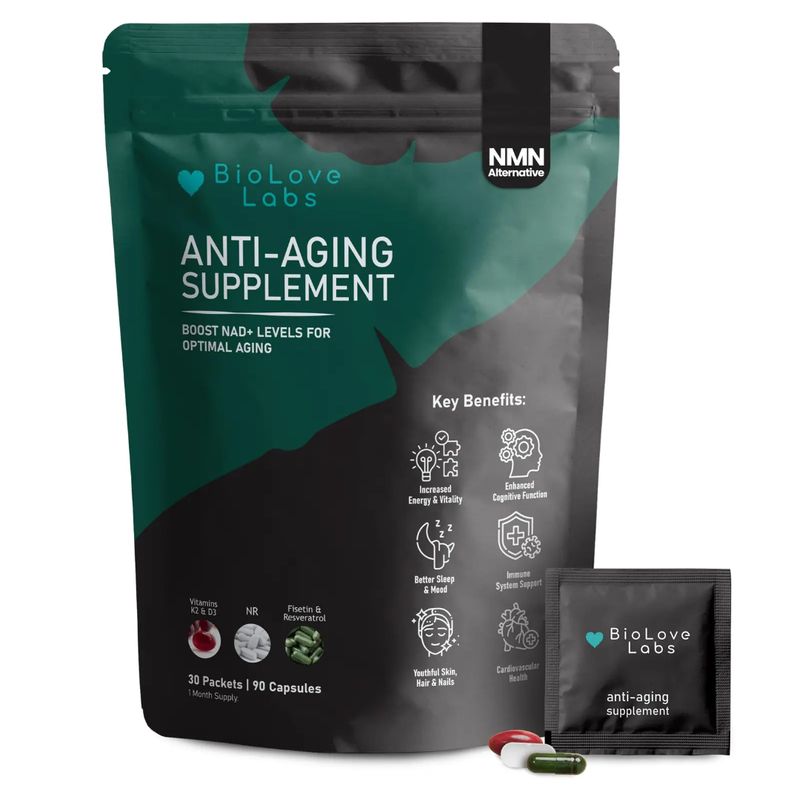 Biolove Labs NAD Booster: NR, Fisetin, Resveratrol, K2 &amp; D3 | 3-in-1 Formula
