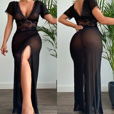 V-Neck Sexy Long See Through Dress