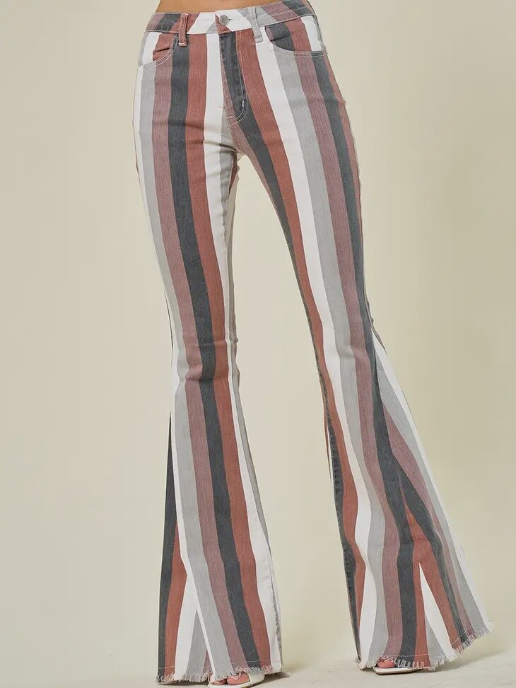 Multi Stripe Denim Flare - Brown