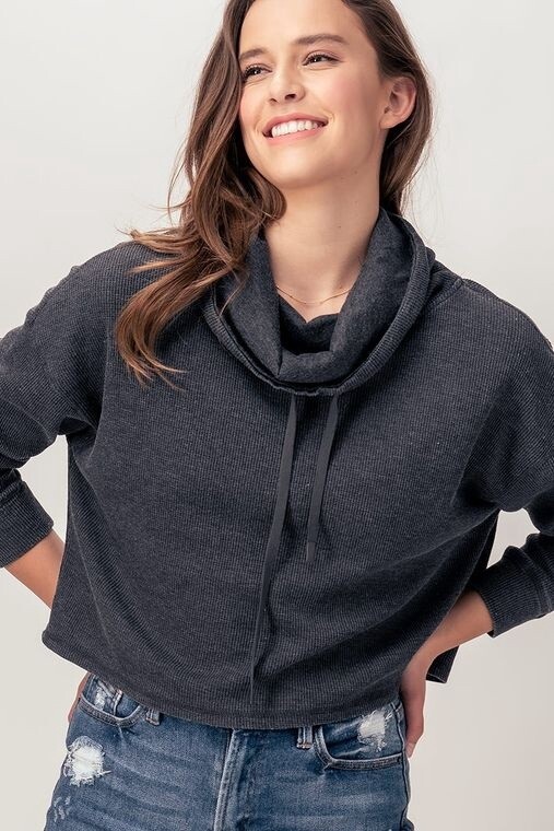 Waffle Knit Cowl Neck