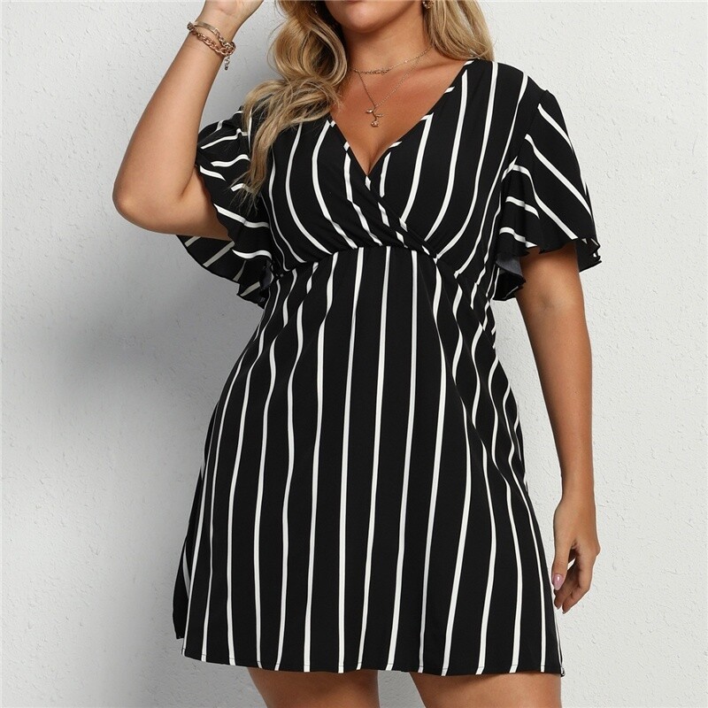 Striped Loose Fit Dress - Plus