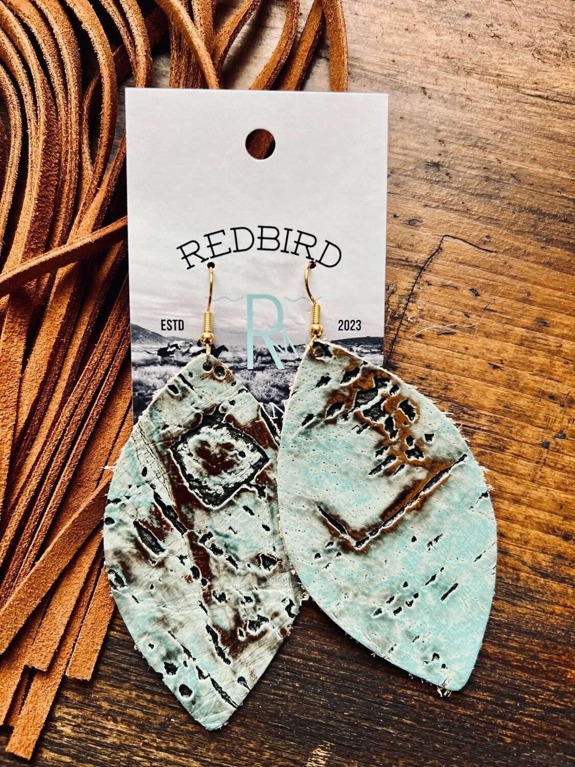 Tuquoise Metallic Leather Earrings