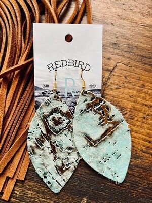 Tuquoise Metallic Leather Earrings