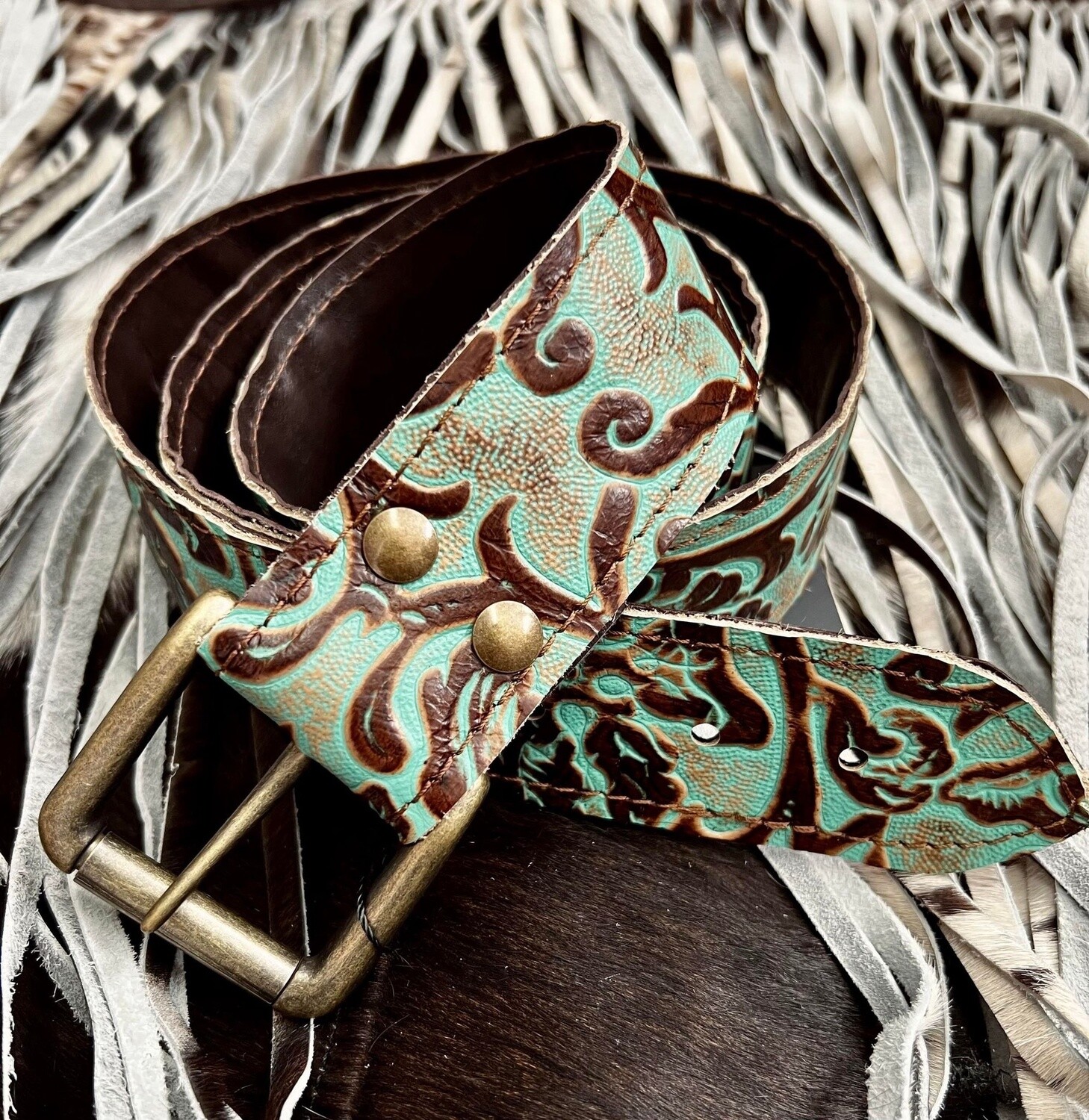 Cowboy Turquoise Genuine Leather Belt