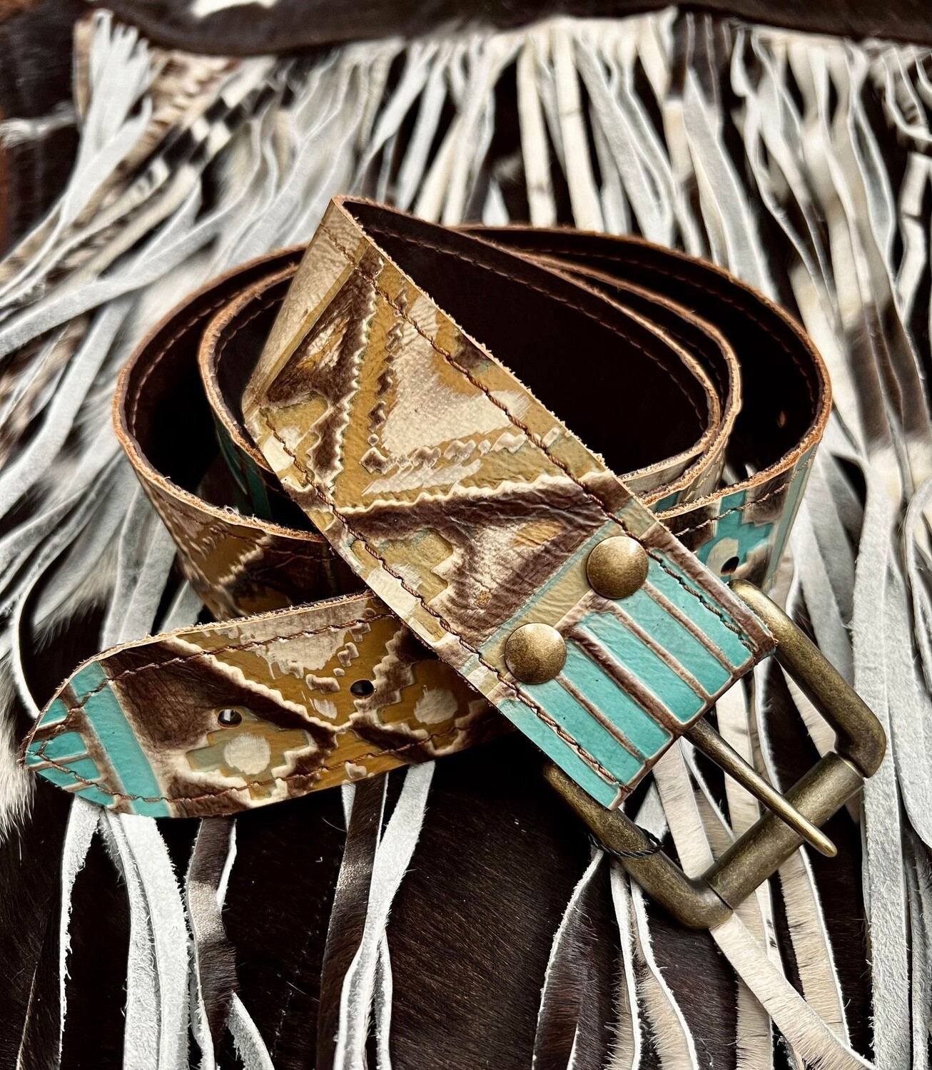 Turquoise Sahara Navajo Genuine Leather Belt
