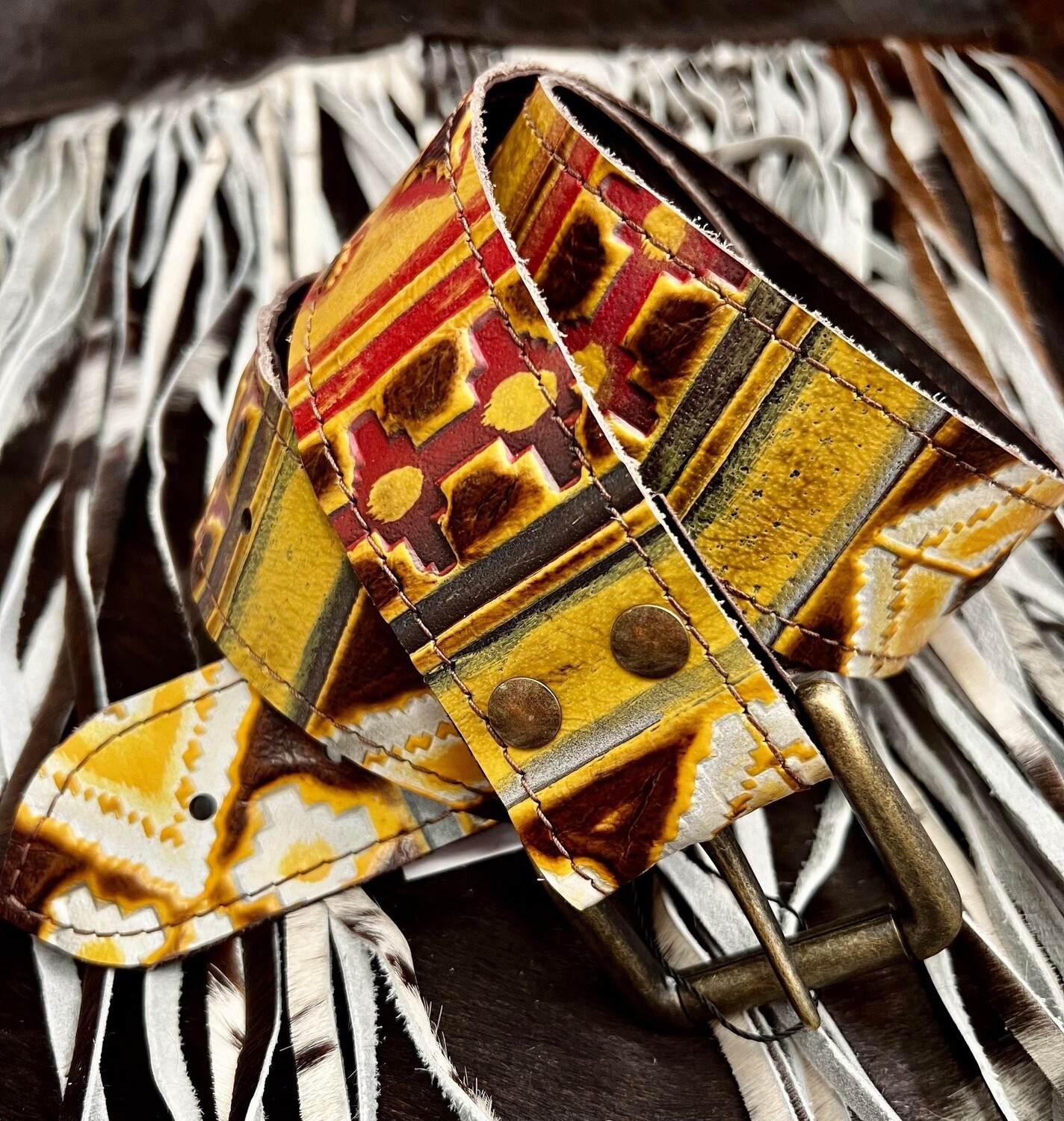 Yellow Navajo Genuine Leather Belt