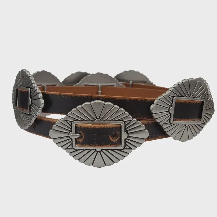 Distressed Leather Concho Belt, Size: S/M, Colour: Black