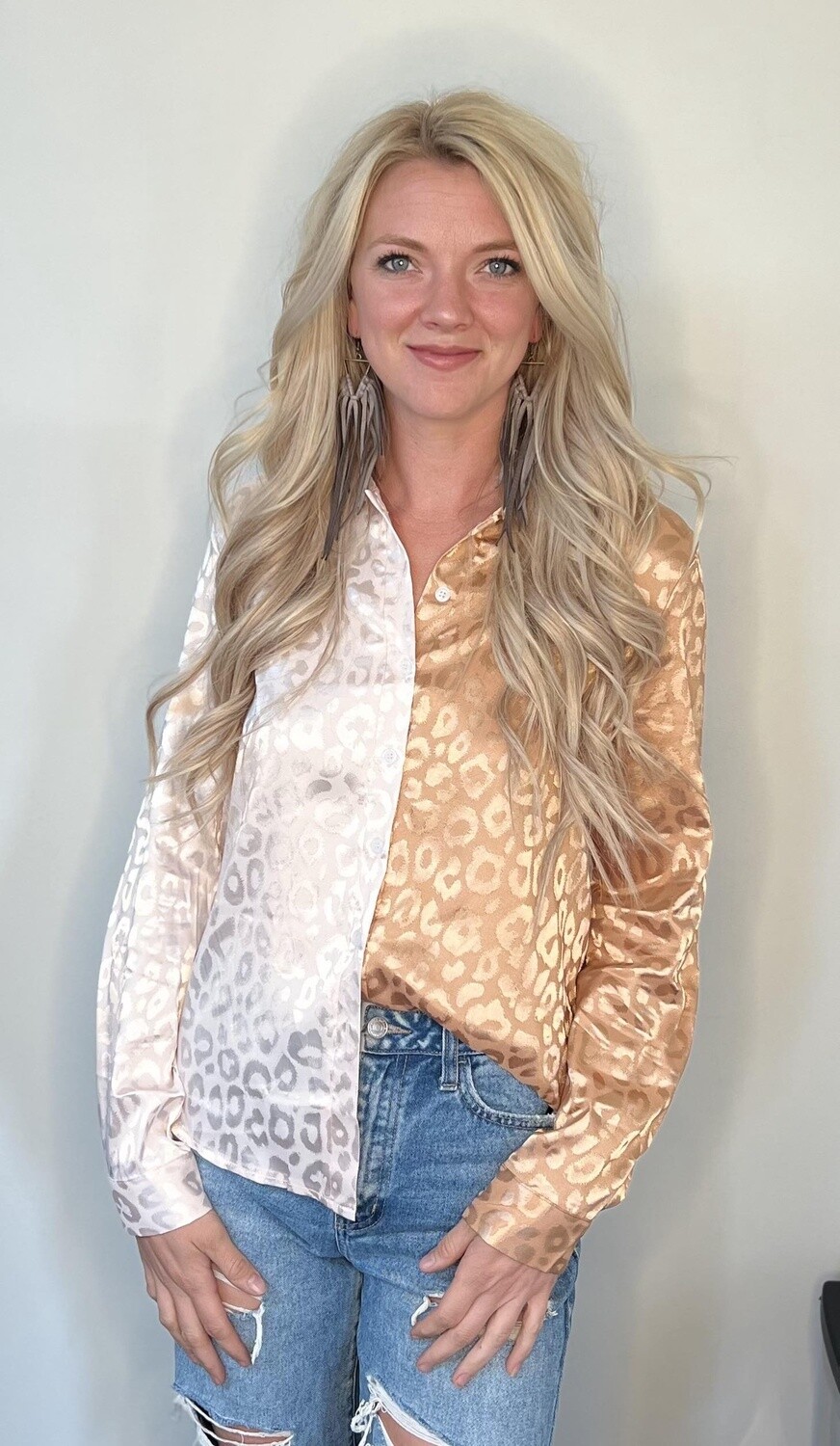 Cream/Multi Leopard Button Down
