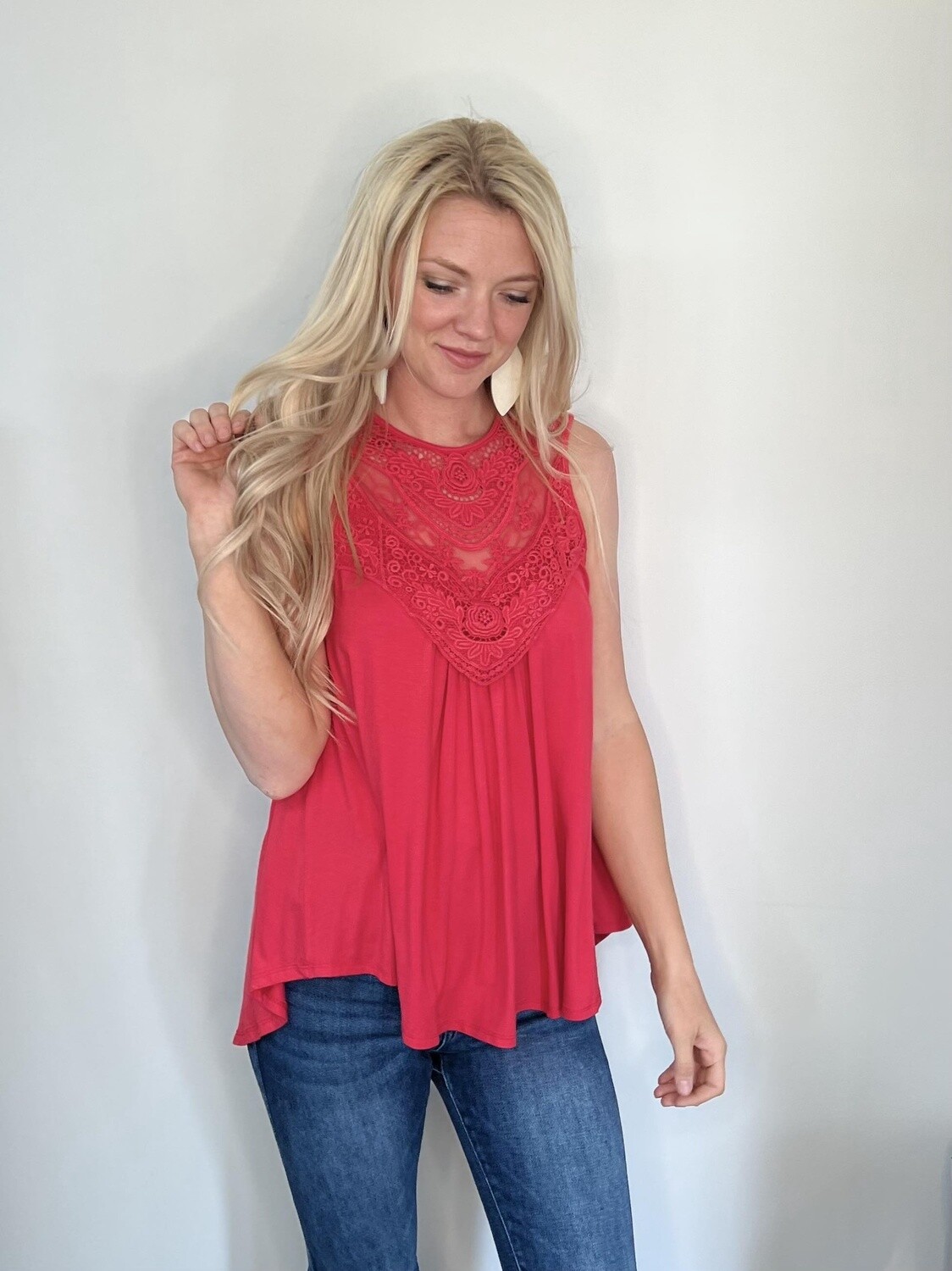 Lace Top Tank, Size: Small, Colour: Pink