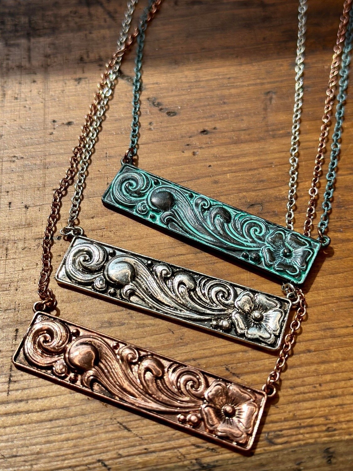 Floral Cast Bar Necklace