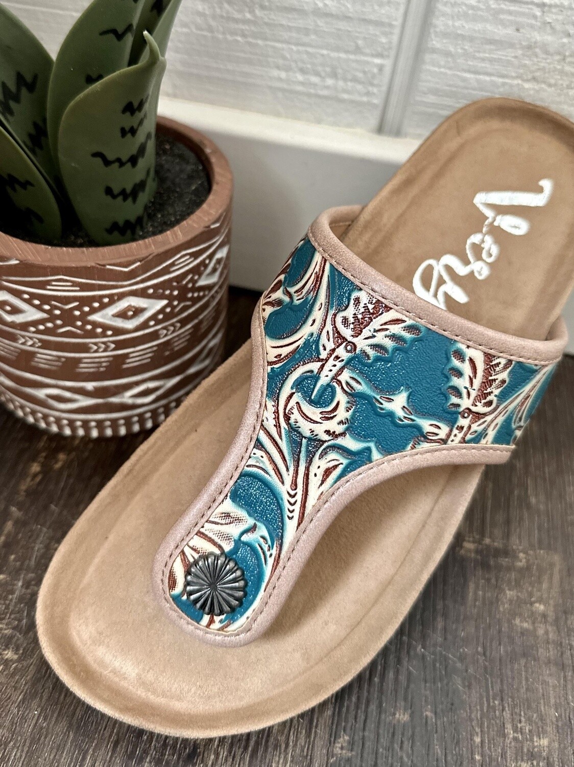 Darla Floral Sandal - Turquoise