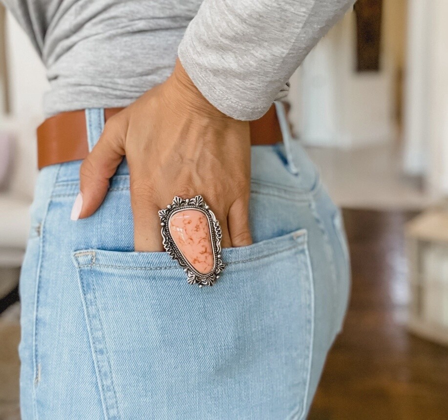 Oversized Western Navajo Statement Ring, Colour: Peach