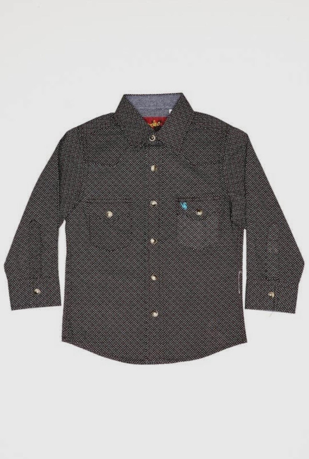 Print Long Sleeve Snap Shirts, Size: Small (2-3), Colour: Black