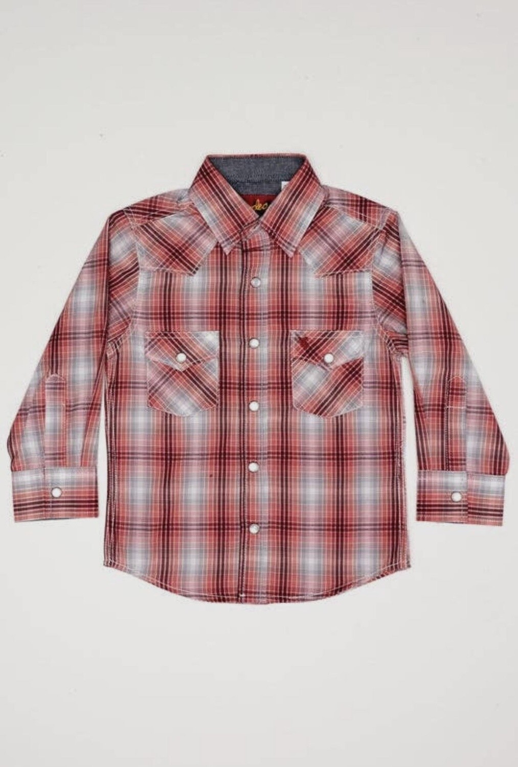 Plaid Long Sleeve Snap Shirts, Size: Small (2-3), Colour: Red