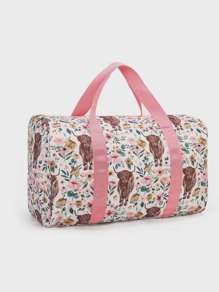 Highland Cow/ Flowers Duffle Bag
