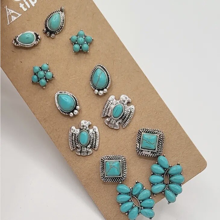 Western Rodeo Turquoise Assorted Earring Set