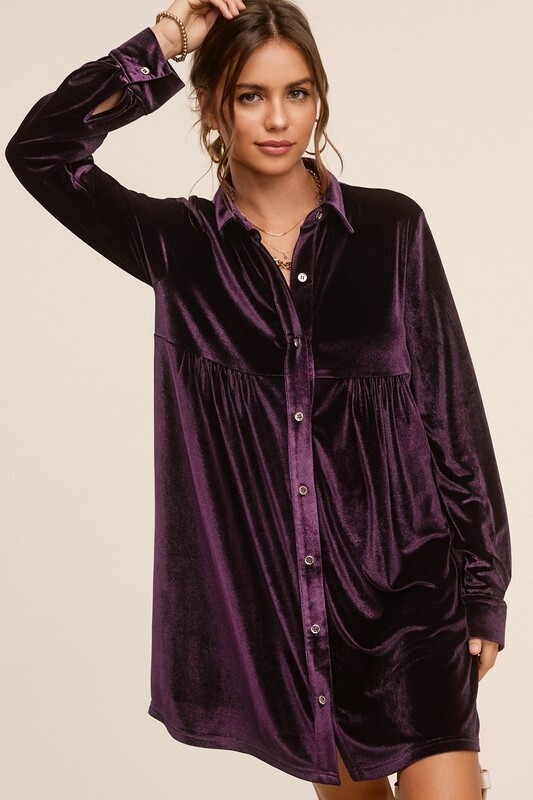 Velvety Long Sleeve Button Dress, Size: Small, Colour: Amethyst