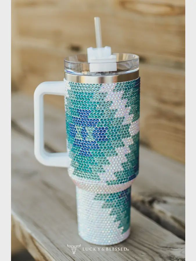 Turquoise Rhinestone 40oz Tumbler