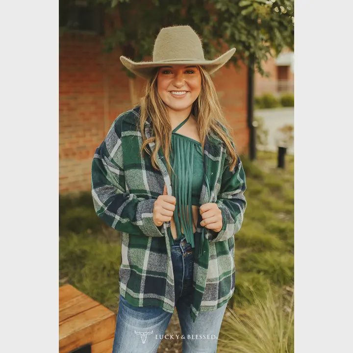 Plaid Button Down Shacket, Size: Small, Color: Green