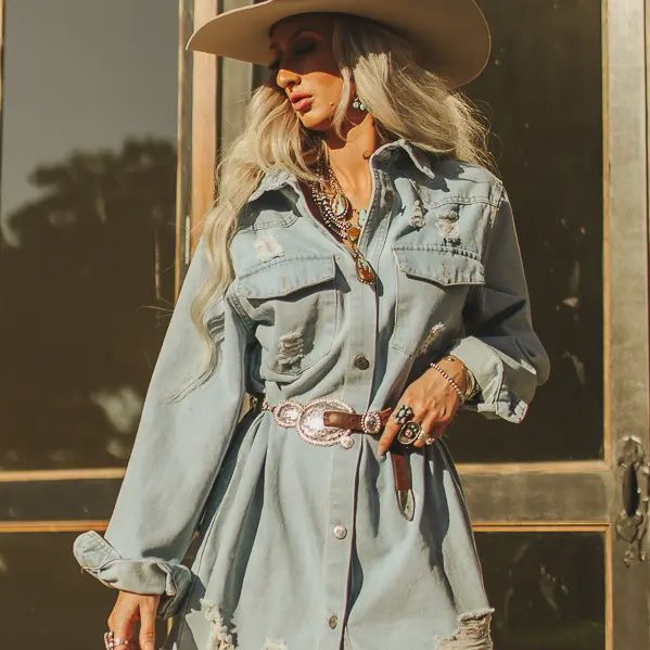 Stone Wash Distressed Button Down Shirt