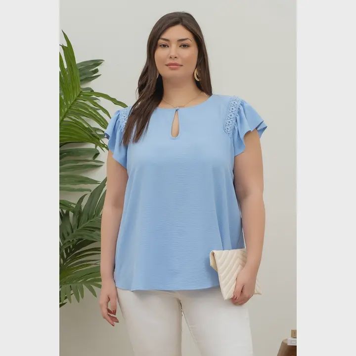 Plus Keyhole Lace Blouse