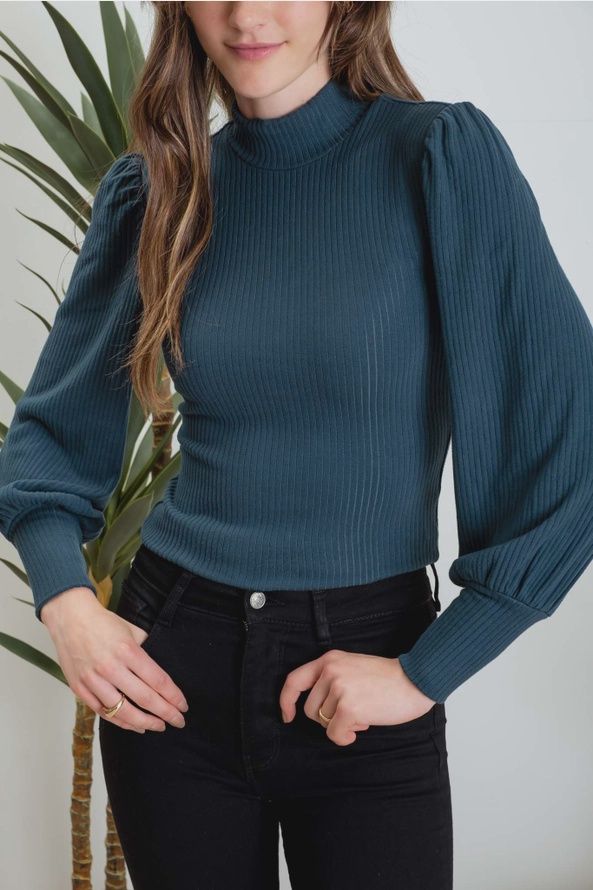 Mock Neck Long Sleeve Knit Top