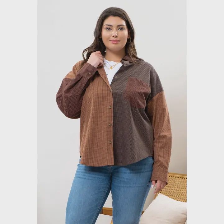 Plus Plaid Colorblock Button Down