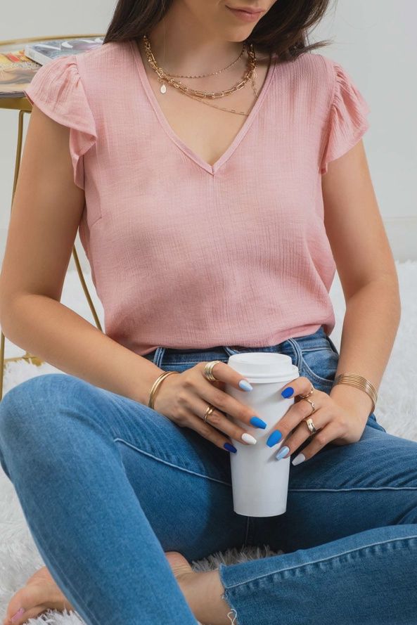 Blush V Neck Blouse