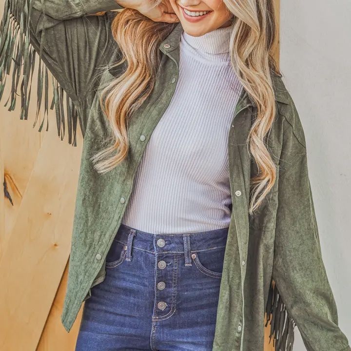 Fringe Back Button Down Jacket