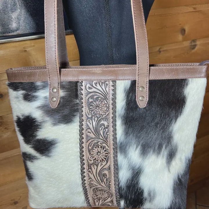 Floral Tooled Leather Tote Purse