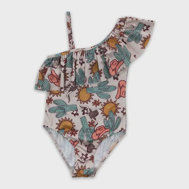 Cactus Bull Western Kids Swimwear, Size: 3-6M, Options: Girls